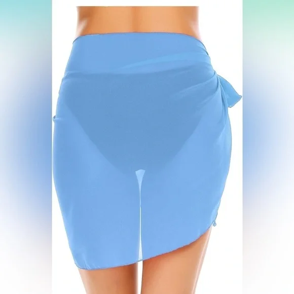 Women’s Blue Beach Wrap Swimsuit Coverup Sheer Chiffon Sarrong - Picture 3 of 6